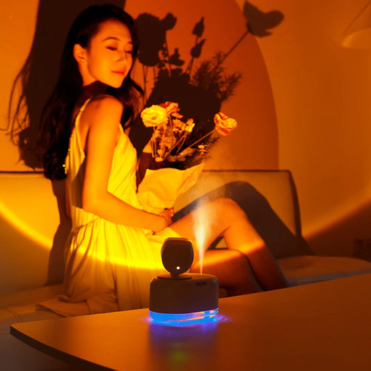 2 in 1 Mini Wireless Sunset Lamp Air Humidifier 300ML Light Mute Mist Maker For Home Office And Take Photos