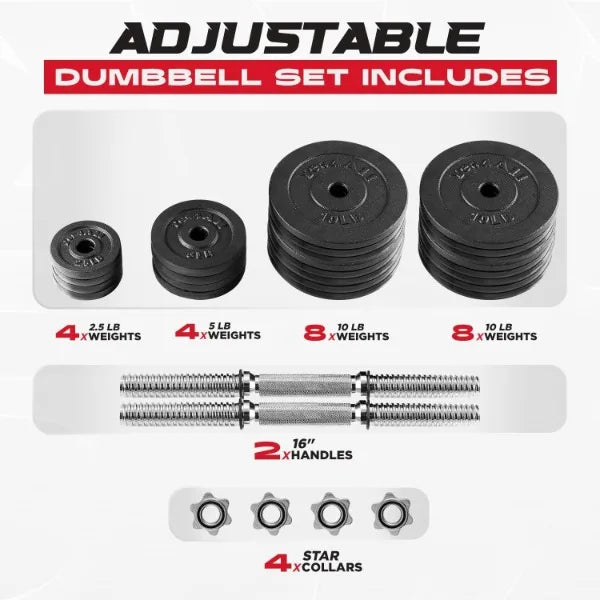 Yes4 Adjustable Dumbbell Set with Weight Plates/Connector