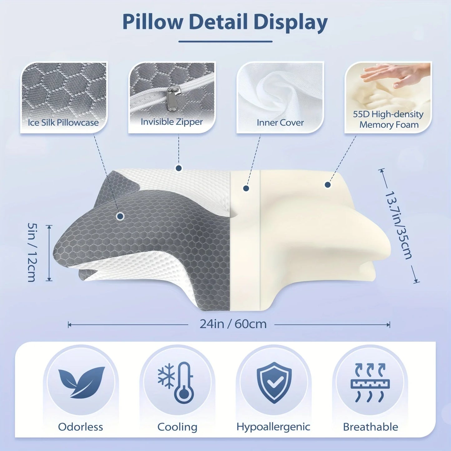 Cervical Memory Foam Pillow Pillows For Neck/ Shoulder Pain